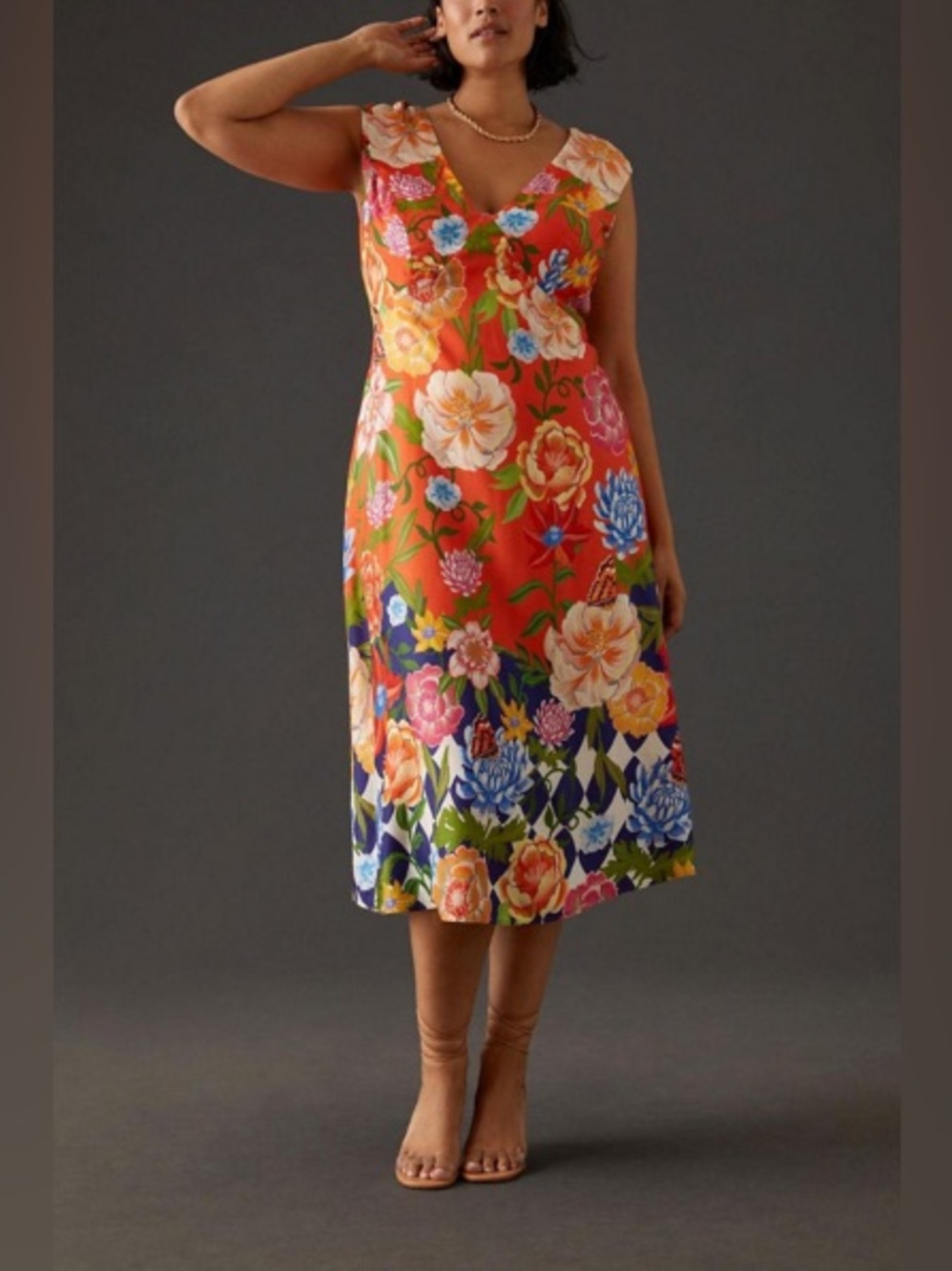 Anthropologie Bright Orange Floral Dress